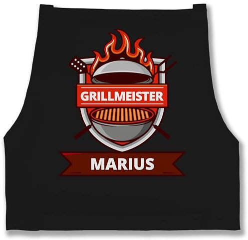 Schürze - Grillschürze Herren - Grillmeister mit Name I Geschenkideen zum Vatertag I Grill Geschenk Papa I Geschenke Männer Grillen - 85x69 - Schwarz - grillzubehör personalisierte schürzen