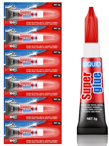 ALECPEA Super Glue, 6-Pack Single-Use Tubes 3 Gram Each, Super Fast, Thick & Strong Adhesive Superglue, Glue for Hard Plastics, DIY Craft, Ceramics, Frame, Leather, Metal Etc