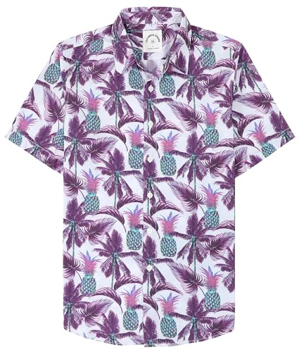 Dubinik® Hawaii-skjorta, kortärmad skjorta, sommarskjorta, Aloha-skjorta, button down, fritidsskjorta för män, Hawaii-skjorta, män, normal passform, Lila kokosnöt-ananas, 4XL