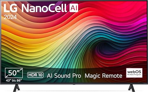 LG NanoCell 50'' 81 Series 2024, 50NANO81T6A, 4K Smart TV, α5 Gen7 Processor, 20W, 3 HDMI, Filmmaker Mode, Game Optimizer, Alexa, Wi-Fi, webOS 24, Pointer Remote Control, Ashed Blue [Energy Class G]