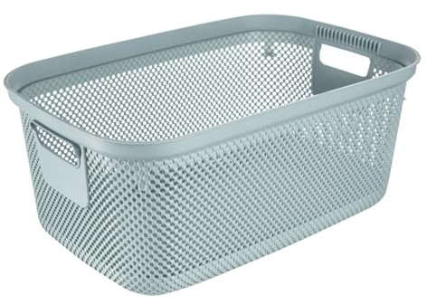 keeeper Panier à linge aspect tricot, poignées latérales, perméable à l'air, plastique, 53 x 34,5 x 22,5 cm, Bosse, Bleu (Nordic Blue)