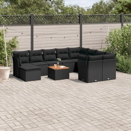 SECOLI Rattan Gartenlounge Con Stauraum XXL Loungemöbel Set Terrassenmöbel Loungesofa Sitzgruppe Rattan Ecklounge Gartenmöbel Set Balkon Möbel Schwarz 11-tlg-Type-136