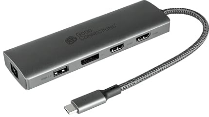 Good Connections Hub USB-C™ (10 Puertos), 2 x HDMI 2.0, 1 x DP, 1 x USB-C™ (PD 96W), 2 x USB 3.0 A, 1 x USB 2.0 A, 1 x RJ45, 1 x Lector de Tarjetas, Antracita