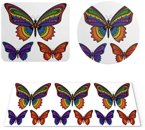 EHOMERY Mauspad Teppich Orient Mousepad Orientteppich Schmetterling Mauspad Rund Mouse Mat Desk Für Die Schreibtischdekoration - 3 Pack [30x80 cm, 20x24 cm and Dia 20 cm]