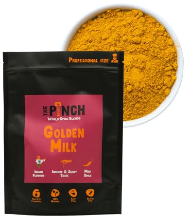 THE PINCH Golden Milk XL Especias Indias 100% naturales, utilizadas en Ayurveda para Leche Dorada. Saludable y fácil de usar en té, café, leche vegetal, batidos y zumos. Paquete 400g.