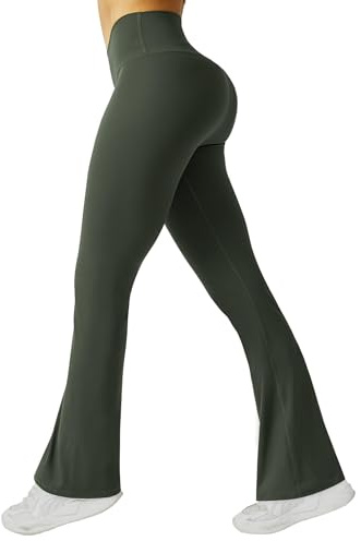 Fritidsbyxor dam, dambyxor stretch, yogabyxor, lediga arbetsbyxor, hög midja, fritidsbyxor, affärer, utsvängda leggings, sportbyxor, Armégrön, XS