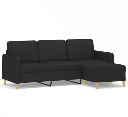 HETFTJN Küchensofa Schlafcouch Sofas Bigsofa - 3-Sitzer-Sofa mit Hocker Schwarz 180 cm Stoff für Schlafzimmer Büro Hotelzimmer Jugendzimmer