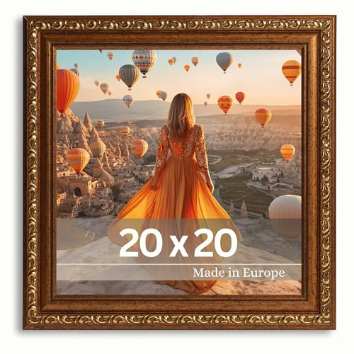 VictoR antiker - kunstvoller Fotorahmen „Chagall“ in Braun Gold - 20x20 cm Deko Bilderrahmen Vintage - geeignet für Urkunden - Quadratisch - Barock