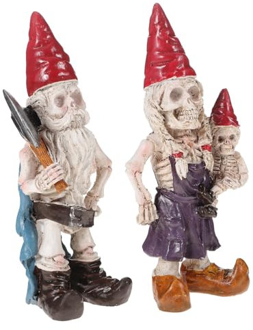 Ceramic Ornaments 2 Stück Skelett Zwerg Ornament Horror Gartenzwerge Outdoor Lustiger Zwerg Zombie Böser Zwerg Mikrolandschaftsfiguren Skelett Zwerg Halloween Ornamente Halloween Skelett Harz Ceramic