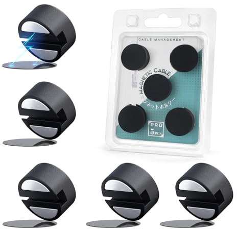Maveek Magnetische Kabel-Clips, schwarz, Silikon-Kabel-Organizer, Magnetkabelhalter, Ladekabel-Management, Kabelhalter mit selbstklebender Metallscheibe (5 Stück, große Größe)