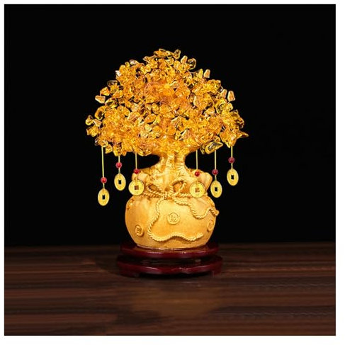 WANGHAI-666 Money Tree Feng Shui Citrin-Quarzkristall-Geldbaum, Bonsai, chinesischer Glücksbaum mit Glücksmünzen for Reichtum und Glück, Heimdekoration, kreative Geschenke Feng Shui Decor Tree(Groß)