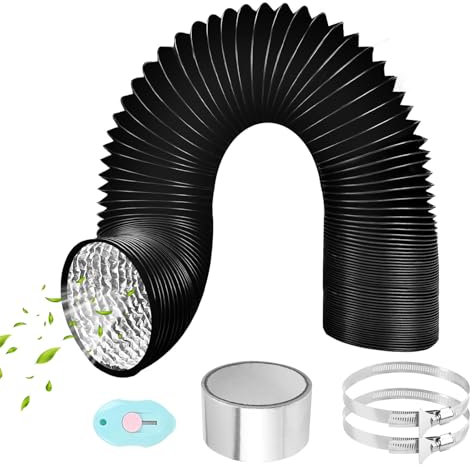 ComPDCVD 80mm Tumble Dryer Vent Hose 3m PVC Aluminium Foil Flexible Ducting with 2 Hose Clamps Flexible Aluminum Air Ducting Air Conditioning Hose Extension for HVAC Ventilation Extractor Hood