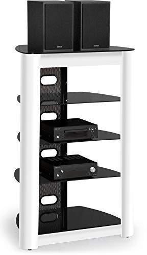 Centurion Supports Zinnia White Facia 5-Shelf Black Glass Stand Multimedia Unit Flat Screen TV/Hi-Fi/AV Rack