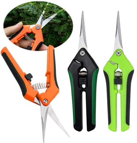 3 Stück Gartenschere Klein,168mm Ernteschere,Blumenschere Leichte und präzise,Bonsai Schere mit Verriegelungsgriff und Edelstahlklingen,Trimmschere für Bonsai,Früchte,Pflanzen,Blumen-Drei Farben