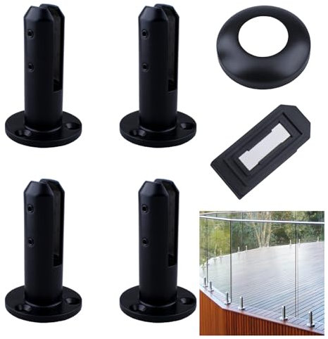 Pince à Verre Robuste en Acier Inoxydable 304 pour Balustrade en Verre Noir, Pinces pour Poteaux De Garde-Corps D'Escalier De ClôTure De Piscine,Platform Type,200mm