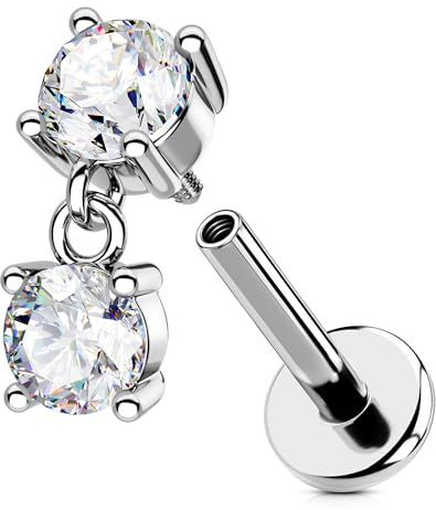 OUFER 16G Innengewinde Tragus Piercing Chirurgenstahl 316L Knorpel Ohrpiercing Ohrpiercing Helix Klar CZ 8 mm Dangle Conch Piercing Ring für Frauen Helix Ring