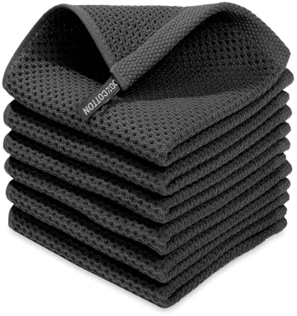 AMFUN 6PCS Geschirrtücher Baumwolle, 34x72 cm Küchenhandtücher, Geschirrtücher Waffelstruktur Handtücher Küche, Küchentücher Saugstarke und Strapazierfähige (Schwarz)