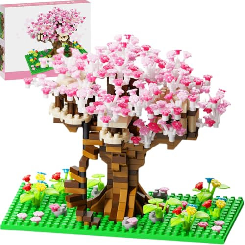 Danbghyuo Sakura Baum Bausteine, 628 Pcs Japanische Kirschblütenbaum Modellbausatz, Kirschblüte Baum Haus Bausteine Set,Sakura Partikel Gebäude Ziegel,Blumen Bonsai Wohnkultur