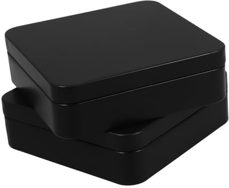 Mobestech 2piezas Cajas De Hojalata Negra Con Tapa Mini Contenedores Metálicos Para Guardar Naipes Organizador De Dulces Hogar y Viajes