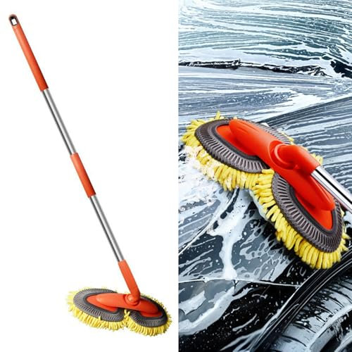 Car Wash Mop with Long Handle Car Wash Brush Telescopic Rotating Car Mop Double-Head mop on a Stick Car Wash Brush Car Cleaning brush Tool for Windscreen Glass Caravan