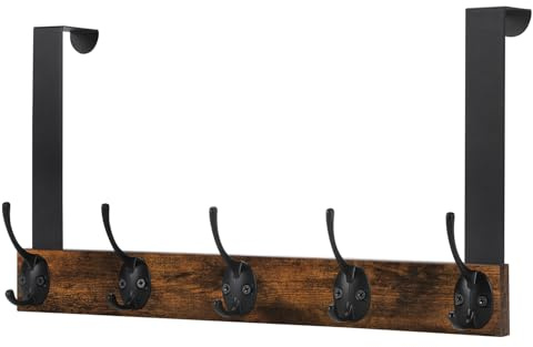 VYUOL Türhaken zum Einhängen, Türgarderobe Zum Einhängen für die Tür in Bad und Küche, Kleiderhaken Tür mit 5 Haken, Kleiderhaken Tür Einhängen als Handtuchhalter Tür, vintagebraun-schwarz