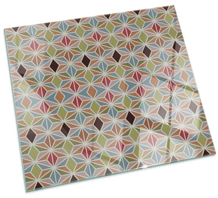 Pattern Glass Hearth Protector for Fireplace | Tempered Stove Floor Shield | Heatproof Base Panel | Decorative Spark Guard - 60x60cm (23.6×23.6 inch) - Polygonal patterns in a grid