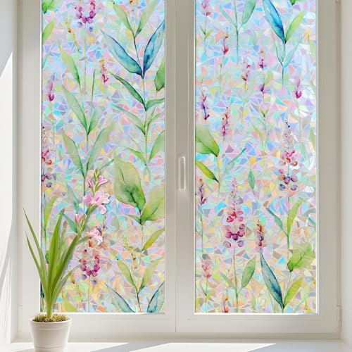 Conkov Window Film with Rainbow Effect, Gladiolus, 60 x 400 cm | Translucent Matte Privacy Film, No Glue Self-Adhesive, Decorative for Bedroom Living Room Glass Doors, Crescent Backing