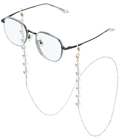 sourcing map Brillenkette für Damen, Brillenkette mit Umhängeband, Kristall, Brillenhalter, Augenschutz, Augenglashalter um den Hals, transparenter Schmetterling
