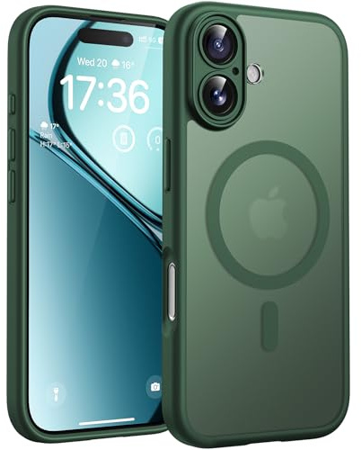 TOCOL Funda para iPhone 17, Protección Lente Cámara, Anillo Magnético Integrado, Compatible con Magsafe, Protección contra Caídas, Translúcida Mate Trasera, Verde Alpino