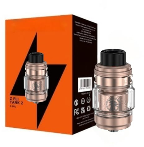 For Geekvape Z Fli Tank 2 Atomizador 5,5 ML (Oro Rosa) Bobina Z Coil 0.15 XM/0.4 XM Resistor Acero de Damasco Diseño Flujo de Aire Superior A Prueba de Fugas Vaporizador Original - No Nicotine