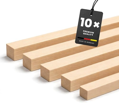 KGM Holzstäbe 8x8 mm - Quadratleiste Buche Roh - 1000 mm - 10 Stk. | Massivholz, Unbehandelt & überstreichbar, glatte Oberfläche, für Möbelbau, Basteln & DIY, leicht montierbar, präzise kürzbar