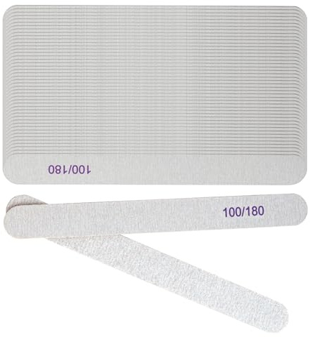 100/180 Grit Nail Files - 50 Pcs Professional Nail Files for Natural Nails Acrylic and Gel Nails, Double Sided Emery Boards for Nails, Reusable Buffer Nail File Tools