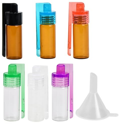 Astralong 6 Pezzi Mini Bottiglie per Spezie in Polvere 51 mm con Cucchiaino e Imbuto, Contenitori in Vetro a Tenuta Stagna Portatili per Sale, Pepe, Erbe e Polveri per Cucina, Campeggio e Viaggi