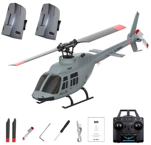 ExploTex A60 1:42-Maßstab RC Helikopter, BELL206 90-Klasse 2,4G 4-Kanal Einzelrotor-Schwungarmfreier Mini-Ferngesteuerter Hubschrauber Für Erwachsene, Mit Optical-Flow-Höhenhalt (RTF-Version/Grau)