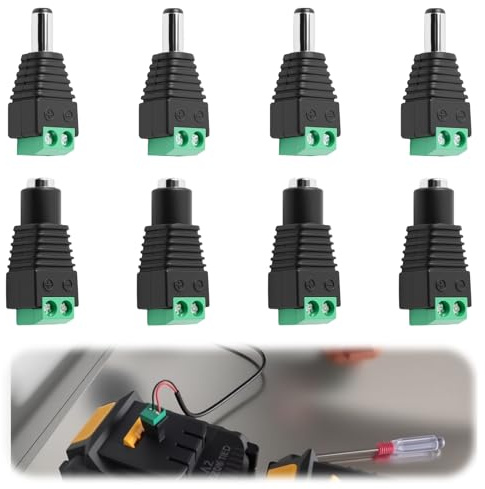 tiyiyok 8 connettori DC maschio e femmina, 5,5 mm x 2,1 mm, adattatore spina cava, presa 12 V 5 A, per ventilatori, router, lampade da scrivania, computer, telecamera CCTV