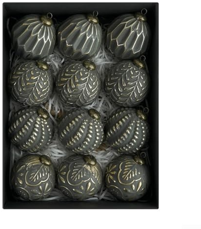 Zoegneer 12 Stück 8 cm Vintage rustikale Weihnachtsbaumkugeln Ornamente Polypropylen Kugeln mit Aufhängeschlaufen Weihnachtsbaumschmuck für Feiertagsdekorationen (schwarz)