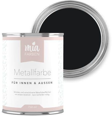 miafarben Metallfarbe ohne Schleifen matt 750ml (Tiefes Nachtschwarz) | Metalllack für innen und außen - rostschützend, wetterfest und wasserbasiert - für Zaun, Geländer & Gartenmöbel