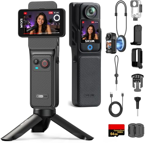SJCAM C400 4K Vlog Kamera,7h Akku,Wasserdicht | 6-Achsen-Bildstabilisierung,2,29 Dreh-Touchscreen Unterwasserkamera für YouTube,Reisen