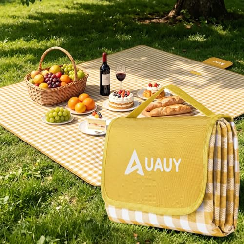 AUAUY Picknickfilt 200 x 200 cm, stor bärbar picknickmatta med handtag, Oxford bordsduk, vattentät, vikbar utomhusmatta för camping, trädgård, vandring, resor