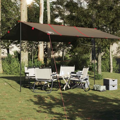 Wasserdichtes Tarp Braun 451x420 cm aus strapazierfähigem TAFT mit PU-Beschichtung, versiegelten Nähten und Ösen an jeder Ecke – ideal als Camping-Überdachung oder Bodenplane