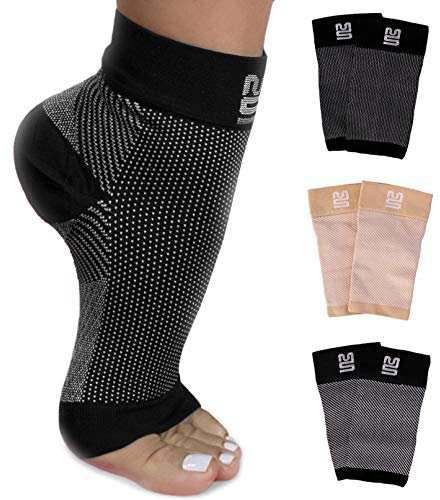 Modetro Sports Ankle Support Men Women - 2 Pack Plantar Fasciitis Socks - Ankle Brace Sleeve Ligament Damage, Sprained Ankle, Running
