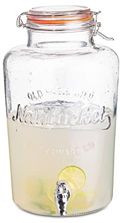 Drinkstuff Glass Drinks Dispenser with Tap – 8 Litre Water & Juice Server for Parties, Buffets, BBQs & Home Hosting – Metal Tap, Clip-Top Lid, Reusable & Easy-Clean Design
