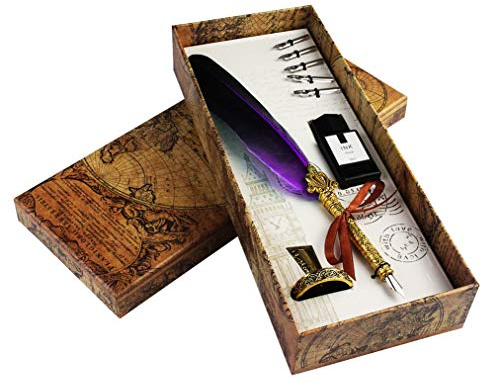 jerbro Handgemachte Dip Pen Englisch Kalligraphie Feder Schreibfeder Dip Quill Pen schreiben Tinte Set mit 5 Ersatzspitzen und Pen Nib Basis Calligraphy Set für Briefpapier Geschenk (Purple)