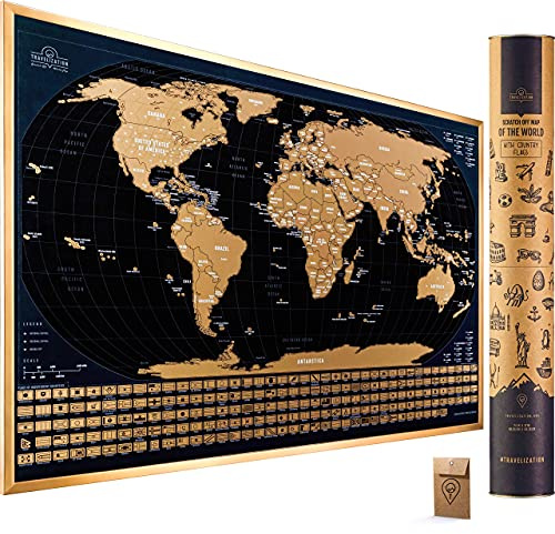 Travelization Weltkarte zum Rubbeln mit Flaggen – 24 x 17 Einfach zu rahmendes Rubbel-Weltkarten-Wandkunstposter mit US-Staaten und Flaggen – Deluxe-Weltkarte zum Rubbeln