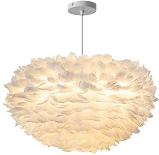 KCO Nordic Feather Pendelleuchte 60cm Federpendelleuchte E27,Höhenverstellbar (0-100cm) als Deckenleuchte oder Hängelampe,Leichte Reinigung mit Federdesign für Wohnzimmer Schlafzimmer Dekoration