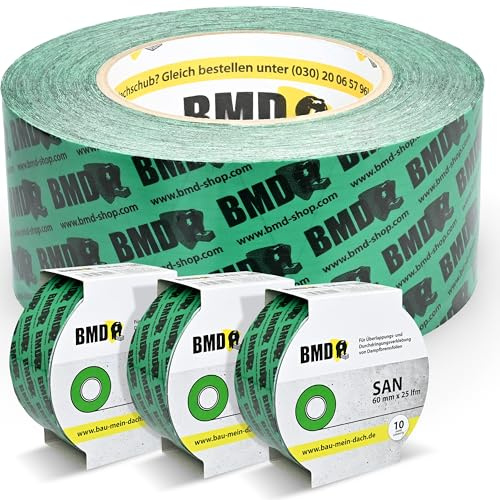 BMD san Klebeband | 4 Rollen | 60mm x 25m | für Dampfsperren & Dampfbremsen |gemäß DIN EN 4108 Teil 11 und ENEV | Profi Qualität Made in Germany