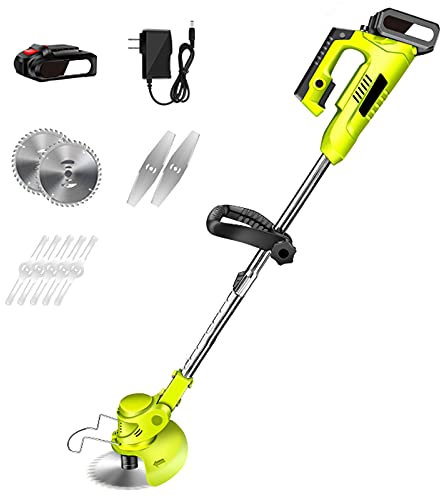 Cortacesped Electricos, Domésticas Recargables Desbrozadora A Bateria Profesional 21V, Recortabordes De Jardín Exterior, Cabezal Ajustable Y Mango Telescópico, Verde