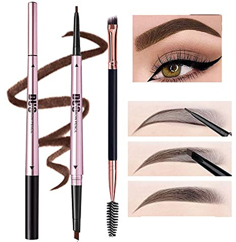 Mihqy Matita per sopracciglia,Sopracciglia Brow Ultra Slim, Waterproof, Tinta Sopracciglia, Matita per Sopracciglia a Doppia Estremità（Marrone Scuro）