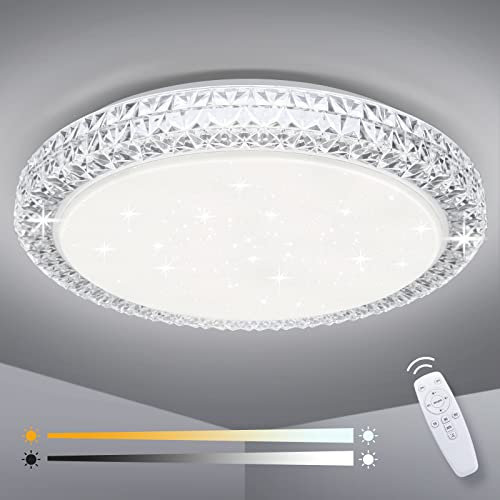 OOWOLF LED Ceiling Light, Dimmable 3000K- 6500K Round Ceiling Lights, 40W Remote Control Ceiling Lamp, Memory & Timing Function, Night Light Mode, for Indoor Living Room (Cool White)