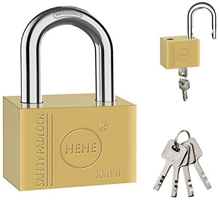 Lucchetto pesante in ottone massiccio – 40 mm, serratura di sicurezza per porta della casa, lucchetto con chiave, rinforzo rialzato, lucchetto quadrato rinforzato (normale)